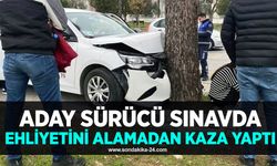 Aday sürücü sınavda ehliyetini alamadan kaza yaptı