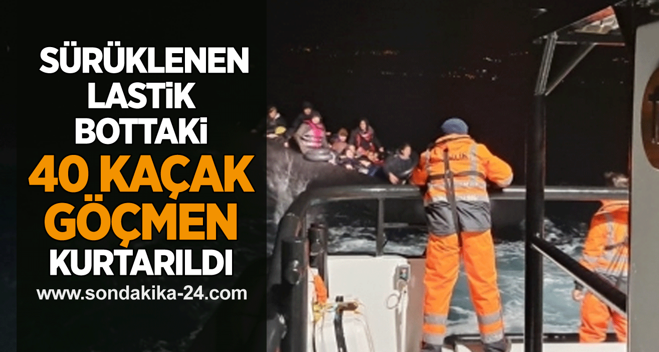Motor arızası nedeniyle sürüklenen lastik bottaki 40 kaçak göçmen kurtarıldı