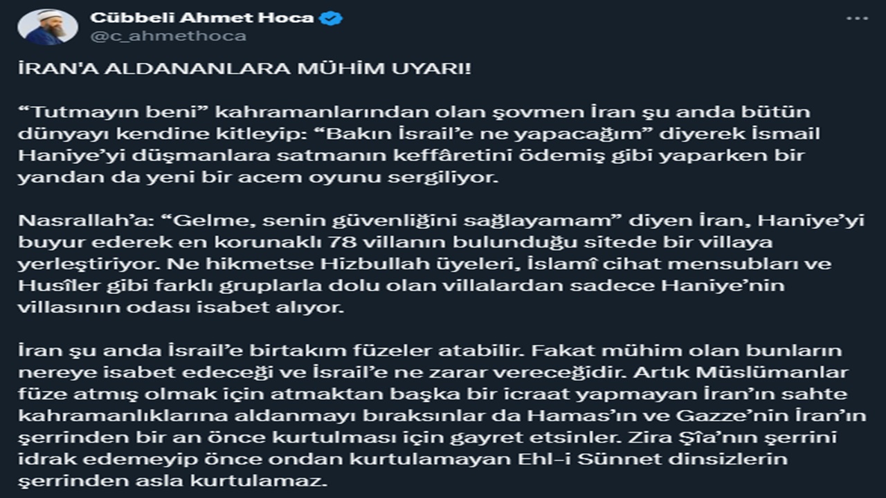 Cubbeli Ahmet Hoca Iran Cikisiyla Gundemde Yaptigi Paylasim Ses Getirdi-2